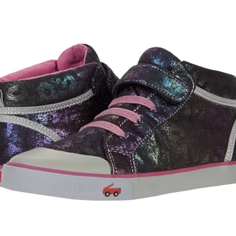 See Kai Run Peyton High Top Sneaker Shoe in Black Shimmer/Gray Sole, Kid's 8